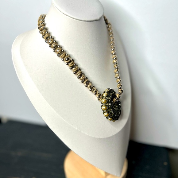 Artisan Bohemian Vintage Beaded Donut Pendant Jute Braided‎ Statement Necklace - Picture 5 of 16
